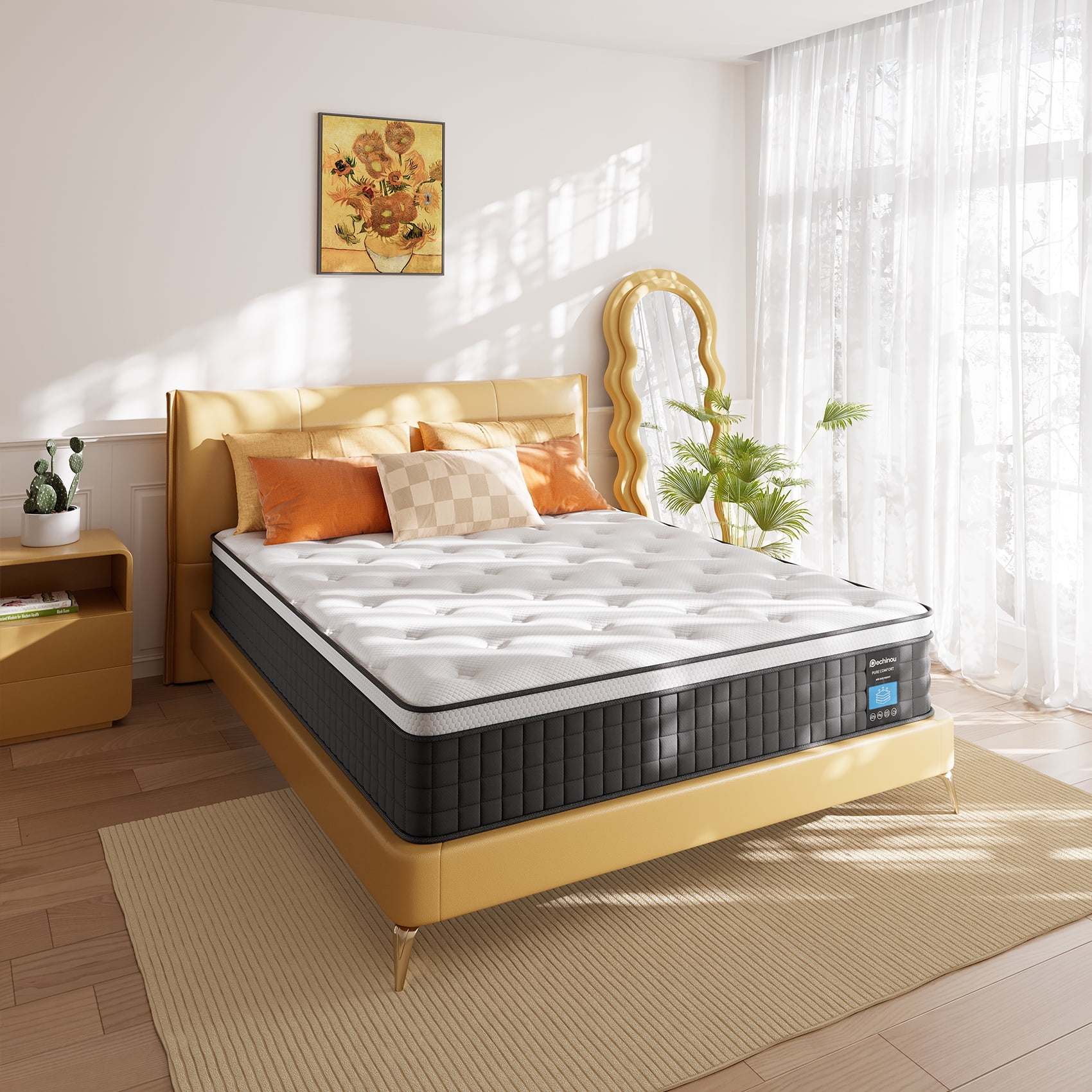 Mattress King Size 12 Inch Hybrid Mattress with Individually Wrapped Pocket Coils Medium Firm Support CertiPUR US Walmart