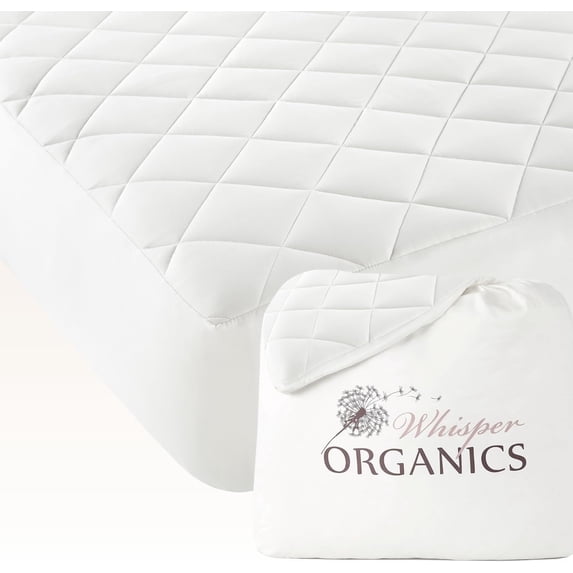 Whisper Organics 100% Cotton Organic Mattress Protector, 500TC Mattress Pad, Twin XL size, White