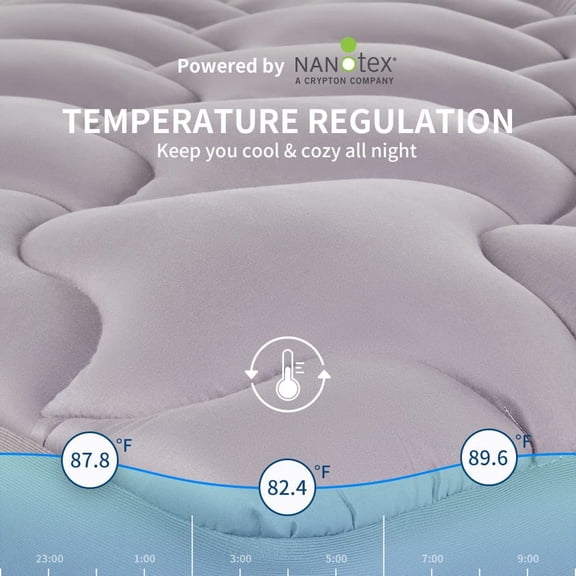 Mattress Pad Cal King Cooling Mattress Topper, Quilted Fitted, Machine Washable, Soft Fluffy Down Alternative, Deep Pocket 8-21 inch, Grey