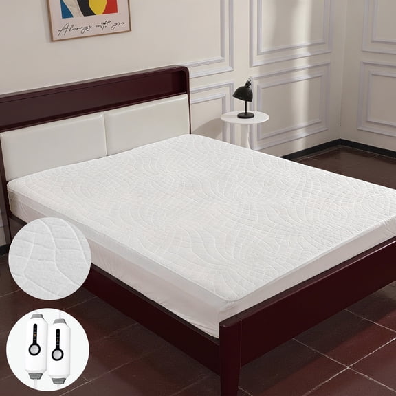 GONUES Heated Mattress Pad Queen Size 60"x80"-Dual Control, 10-Hour Auto-off, 4 Heat Settings, Fast Heating, Machine Washable, Soft Air - Layer, White Diamond Pattern