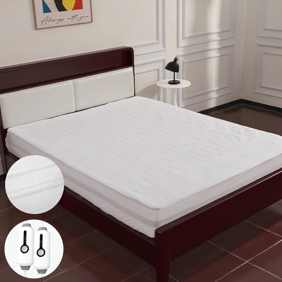GONUES Heated Mattress Pad 60"x80" Queen Size -Dual Control, 10-Hour Auto-off & 4 Heat Settings, Fast Heating, Machine Washable, Soft Coral Fleece, White