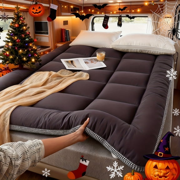 Mattress Pads, Double Size Tatami Mat Roll Up Mattress Topper, Foldable Camping Mattress for Home and Car Travel, Portable Floor Guest Bed, Machine Washable, Christmas Halloween Gift