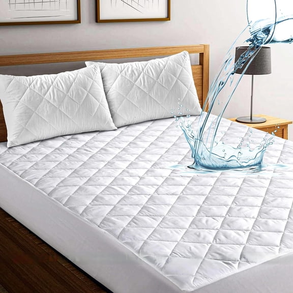 Mattress Protector, , Breathable, Luxury Quilted, Machine Washable, White, 38 x 75 x 16