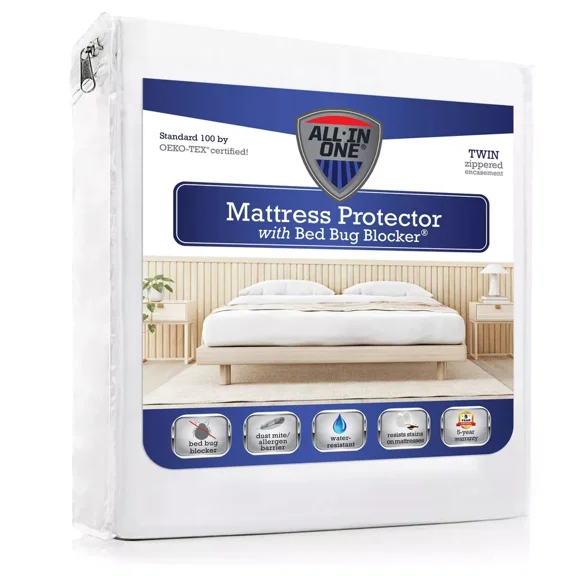 Mattress Protector Cover with Zippered Bed Bug Blocker-Twin