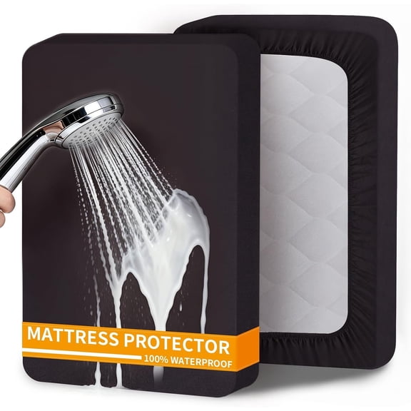 Mattress Protector Size,Noiseless Deep Pocket 18" | Black Fitted Sheet for Master Bedroom.Secure Fit Bed Cover, Machine Washable & Durable