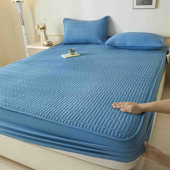 Mattress Protector, Soybean Waterproof Bed Cover, Quilted Fitted Sheet For Mattress Protection, Cooling And Breathable, Blue, 59x78.7 In