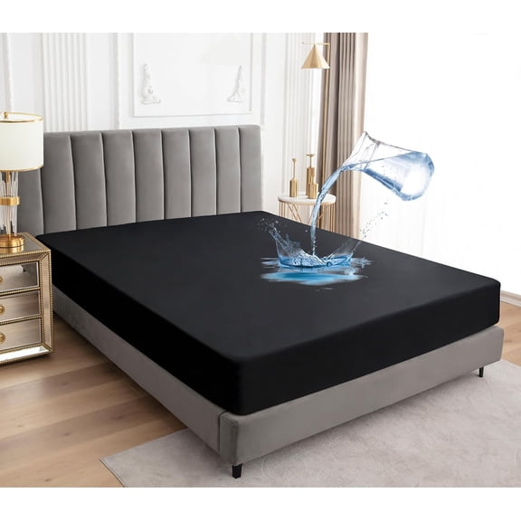 Mattress Protector,Waterproof 18" Deep Pocket Mattress Cover Fitted Sheet Style with Elastic Rubber Band,Washable and Easy Care-Black,Queen