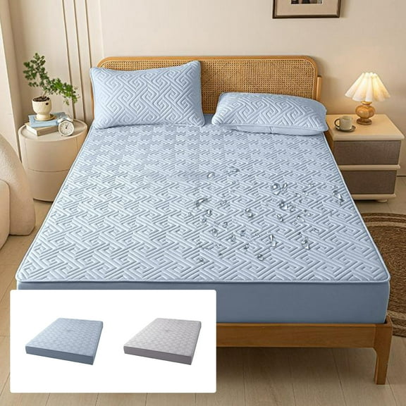 Mattress Protector Waterproof Fitted Sheet | Non-Slip Polyester Cover | All-Inclusive Bed Protection | Stretch Design | Soft Breathable | 35.4x78.7in | Light Blue or Gray | Easy Care