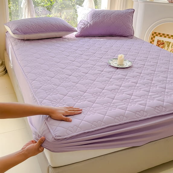 Mattress Protector, ZzCityTK Non-Slip Fitted Sheet, 35.4x78.7 Inch Soft Polyester Bed Cover All-Inclusive Protection Machine Washable, Purple