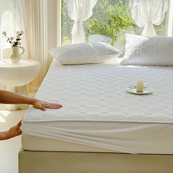 Mattress Protector, ZzCityTK Non-Slip Fitted Sheet, 35.4x78.7 Inch Soft Polyester Bed Cover All-Inclusive Protection Machine Washable, White