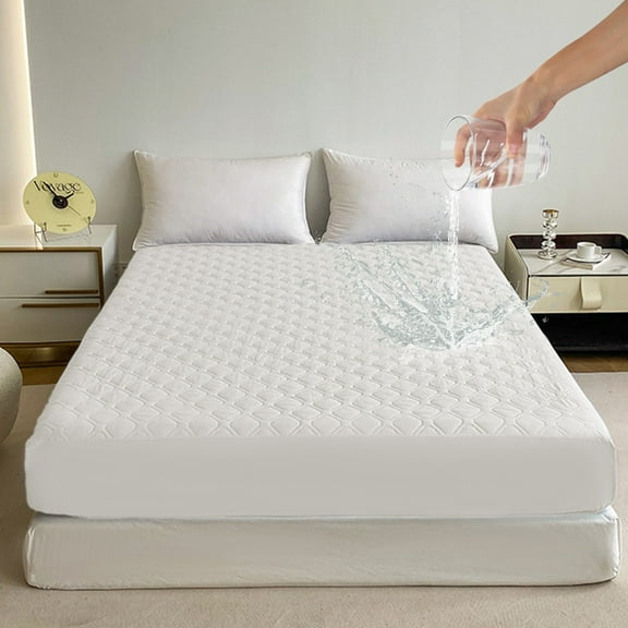 Mattress Protector, ZzCityTK Waterproof Non-Slip Fitted Sheet, All-Inclusive Soft Polyester Bed Cover for Adjustable Beds Machine Washable Quick Dry, White