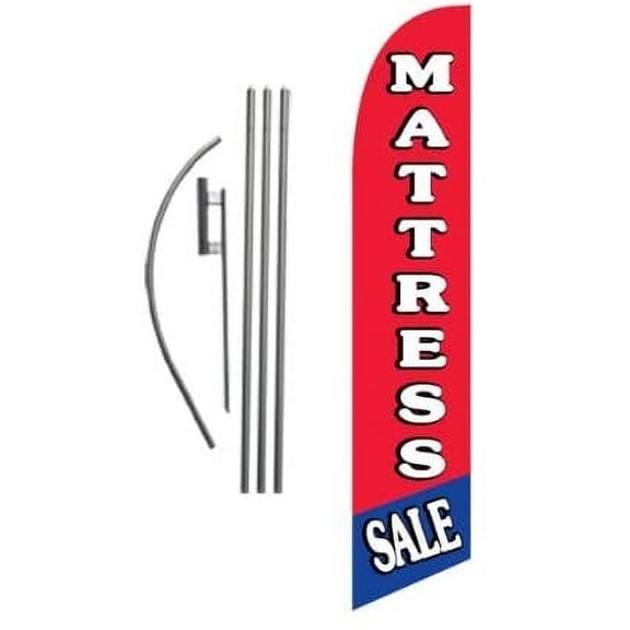 Mattress Sale Advertising Feather Banner Swooper Flag Sign with Flag Pole Kit and Ground Stake, Red and Blue