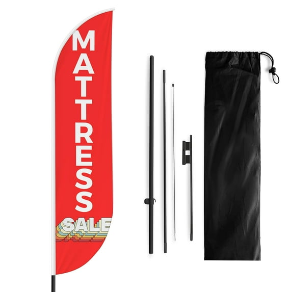 Mattress Sele Sign feather flag Pole kit for Outdoor by Mavis | 15 FEET Tall Polyester Banner Flag Pole Mount with Cover for Easy Hang | HD Print Swooper Flags to Advertise Furniture Businessade i