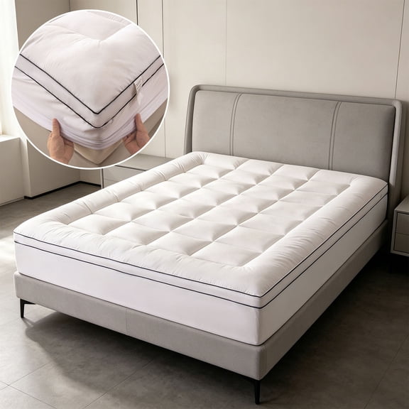 Mattress Topper, The Cloud Topper, Plush Cotton Bed Pad,100% Cotton fill and breathable cotton create plush comfort with a deep-pocket fit for mattresses up to 21 in, 360°pocket 80*76 (D)
