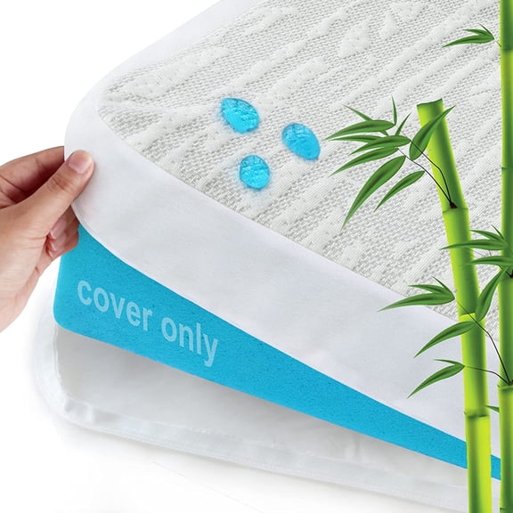 Mattress Topper Cover Protector for Memory Foam Mattress, King 3 Inch | 100% Waterproof Viscose Cooling Mattress Topper Encasement Zippered with Adjustable Straps