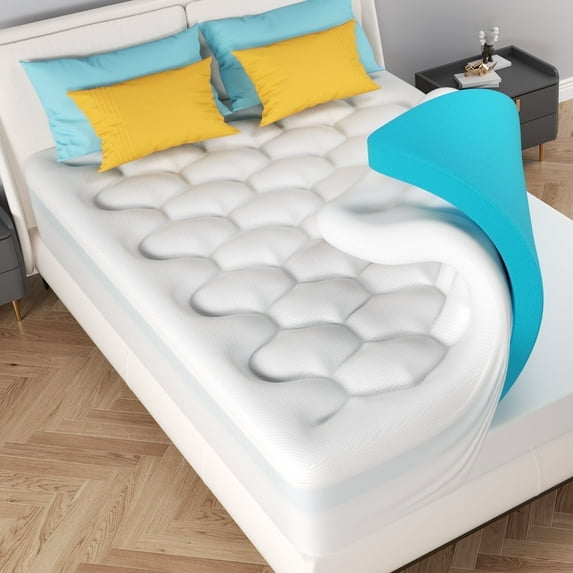 Ophanie 4 inch Dual Layer Queen Mattress Topper with Mattress Pad Cover, 2" Gel Memory Foam and 2" Down Alternative Pillow Top - Medium Support, Deep-Pocket Skirt, Cooling