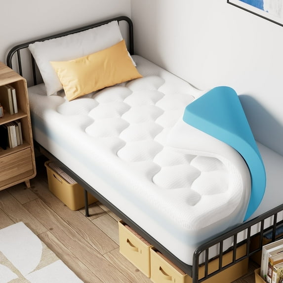 Ophanie 4-inch Dual Layer Twin XL Mattress Topper with Mattress Pad Cover, 2" Gel Memory Foam and 2" Down Alternative Pillow Top - Medium Support, Deep-Pocket Skirt, Cooling