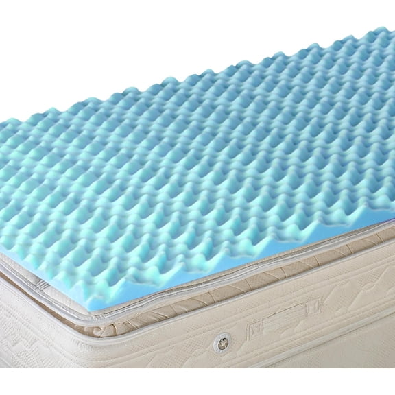 Twin Size 2 Inch Egg Crate Foam Mattress Topper, Convoluted Design for Pressure Relief, Airflow Cooling Support, Spine Alignment, Blue