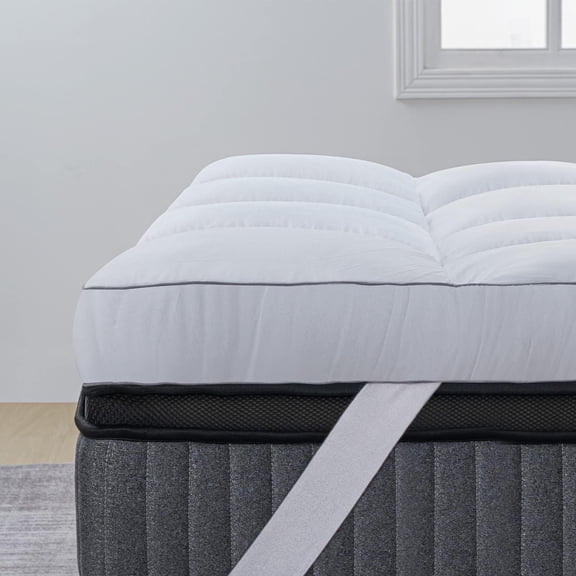 Mattress Topper , Extra Soft Pillow Top Mattress Topper for Firm Bed, Thick Baffle Box Cooling Cloud-Like Down Alternative Filled, , White