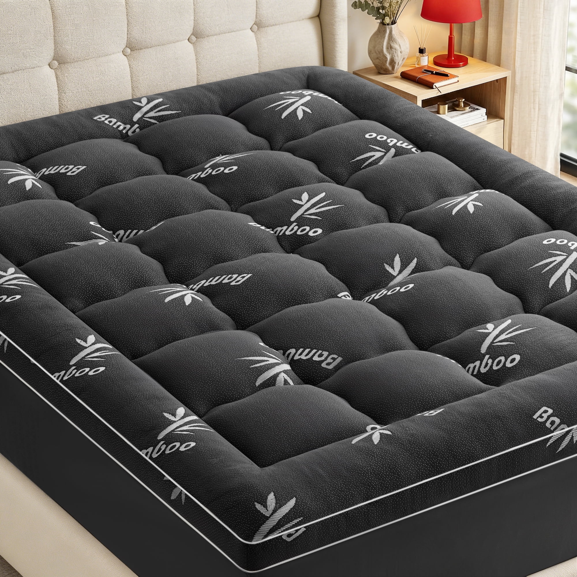 Mattress Topper Full Size Bed,Bamboo Extra Thick Mattress Pad Cover Soft Plush Noiseless Down Alternative Fill,with 8-21" Deep Pocket,Dark Grey
