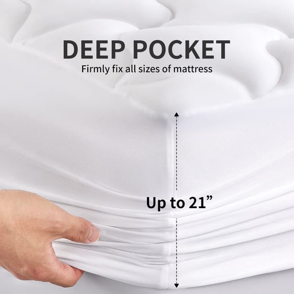 Mattress Topper Full Size Mattress Pad, Cooling Quilted Fitted Mattress Cover, Machine Washable Mattress Protector, Soft Fluffy Down Alternative, Deep Pocket 8~21 inch (White, Full)