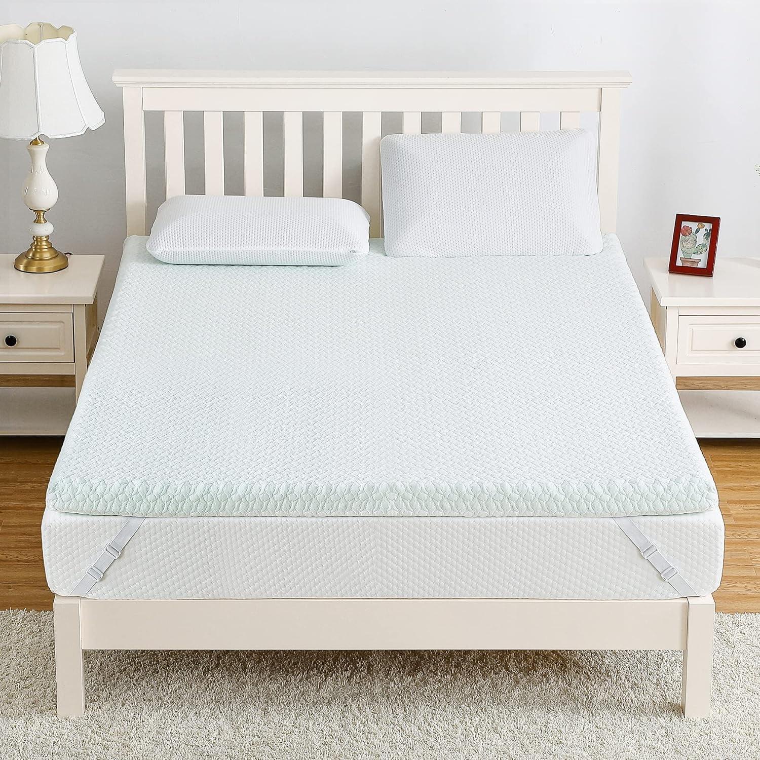 Mattress Topper Homhougo 80*75*4 Inch Green Tea Egg Crate Memory Foam