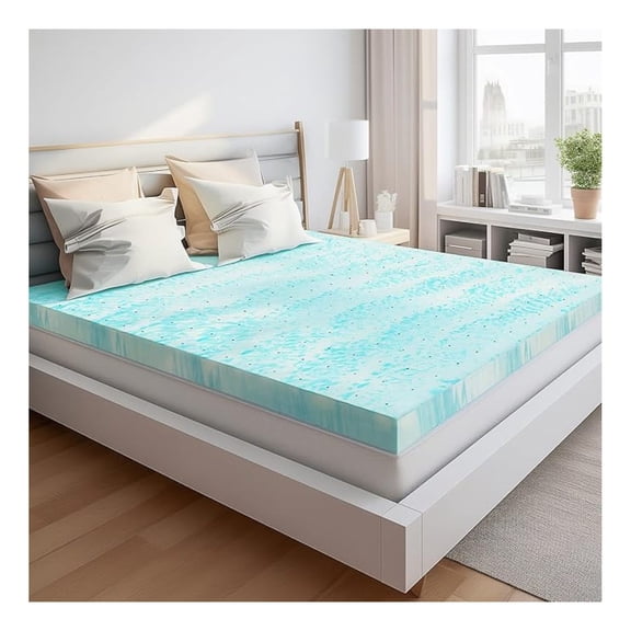 Mattress Topper King, 2 Inch Gel Infused Air Flow Memory Foam Mattress Topper, Certified, Blue