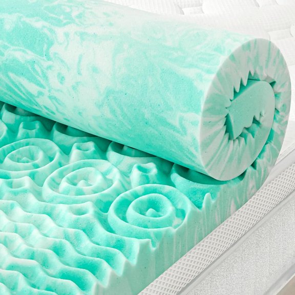 Mattress Topper Memory Foam Mattress Topper 2 Inch Queen Soft Mattress Pad for Pressure Relief, 5-Zone Design, CertiPUR-US Certified, Green