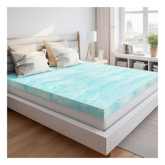Mattress Topper Queen, 2 Inch Gel Infused Air Flow Memory Foam Mattress Topper, Certified, Blue