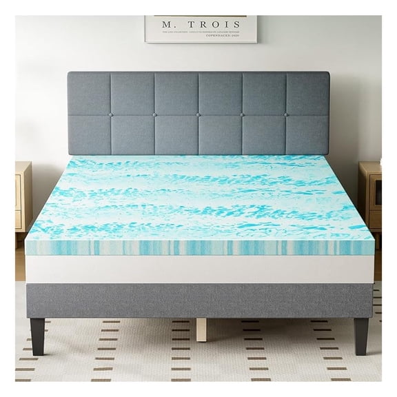 Mattress Topper Queen, 2 Inch Thick Memory Foam Gel Infused Cooling Toppers Pad for Queen Size Bed, Sofa, RV, , Certified, Ventilated and Breathable, Blue