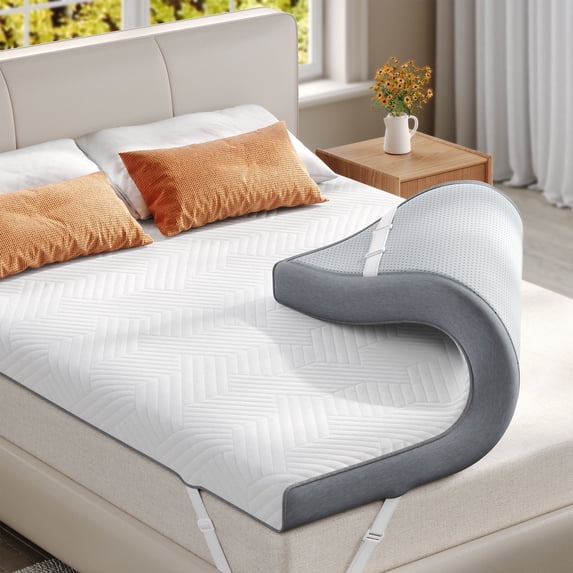 Mattress Topper Queen 4 inch Memory Foam Mattress Topper with Cooling Gel and Removable & Washable Embossed Cover, White