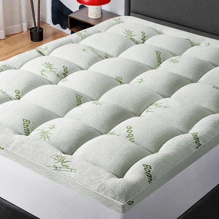 Mattress Topper Short Queen Size ,Bamboo Extra Thick Mattress Pad Cover Soft Plush Noiseless Down Alternative Fill,with 8-21" Deep Pocket