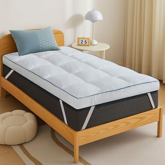 Mattress Topper Size, Pillow Top Extra Thick Mattress Pad, Soft Baffle Box Overfilled Down Alternative for , 4 Corner Straps, White