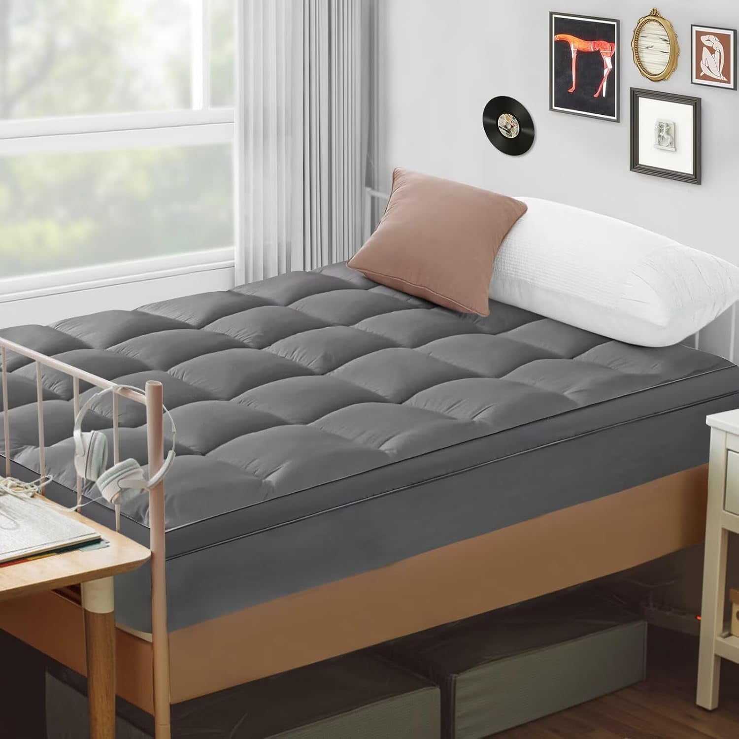 Mattress Topper Twin Size, Mattress Pad Cover for Dorm College Bed ...