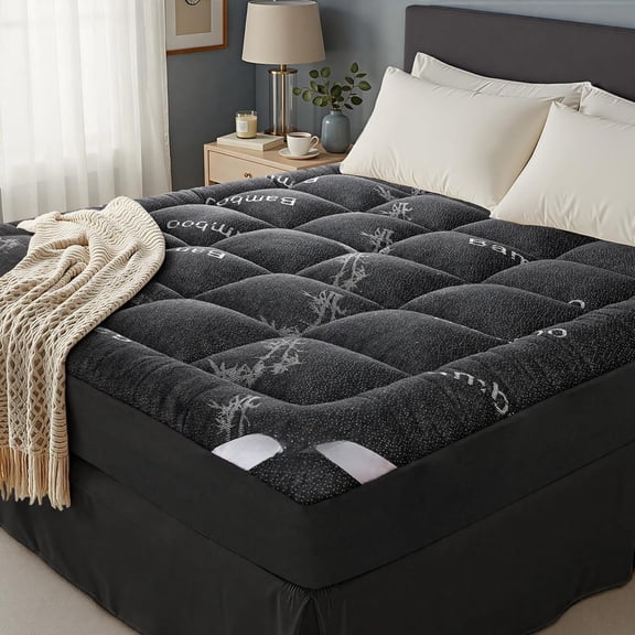 Mattress Topper - Viscose Made from , Cooling Soft  Pillow  Mattress Pad for   , Plush Down Alternative Fill Bed Topper with Elastic Deep Pocket, Dark Gray