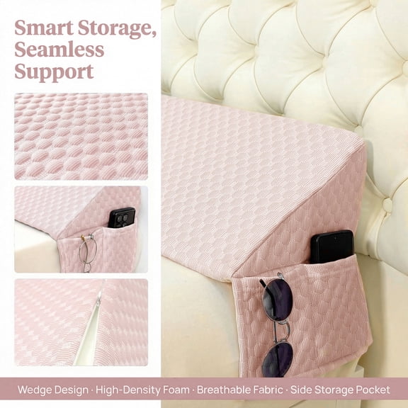 Mattress Wedge Pillow, Back Support Pillow for Reading, Bed Gap Filler to Fill the Space Between Bed End and Wall(Pink)