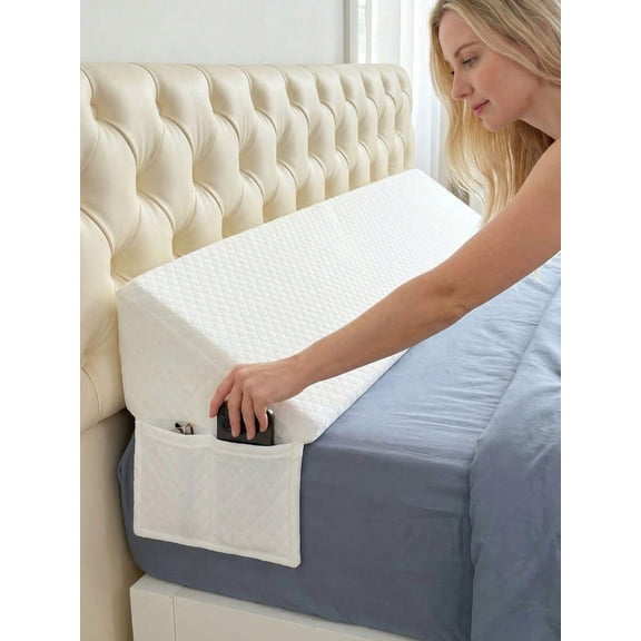 Mattress Wedge Pillow to Close Gap Between Headboard and Mattress - 0-7 Inch Bed Gap Filler for Head, Neck & Back Support - Reading Pillow with Side Pocket, Grey
