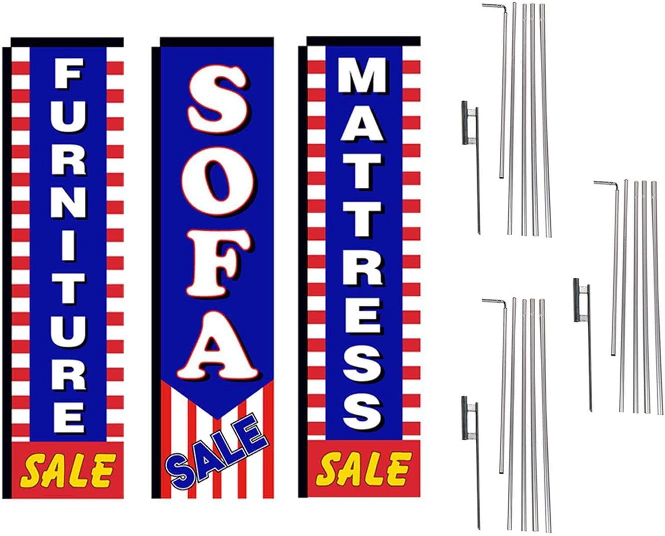 Mattress and Furniture Outlet Advertising Package of 3 Rectangle Feather Banner Flag Kits and Ground Stakes, Mattress Sale, Furniture Sale, Sofa Sale