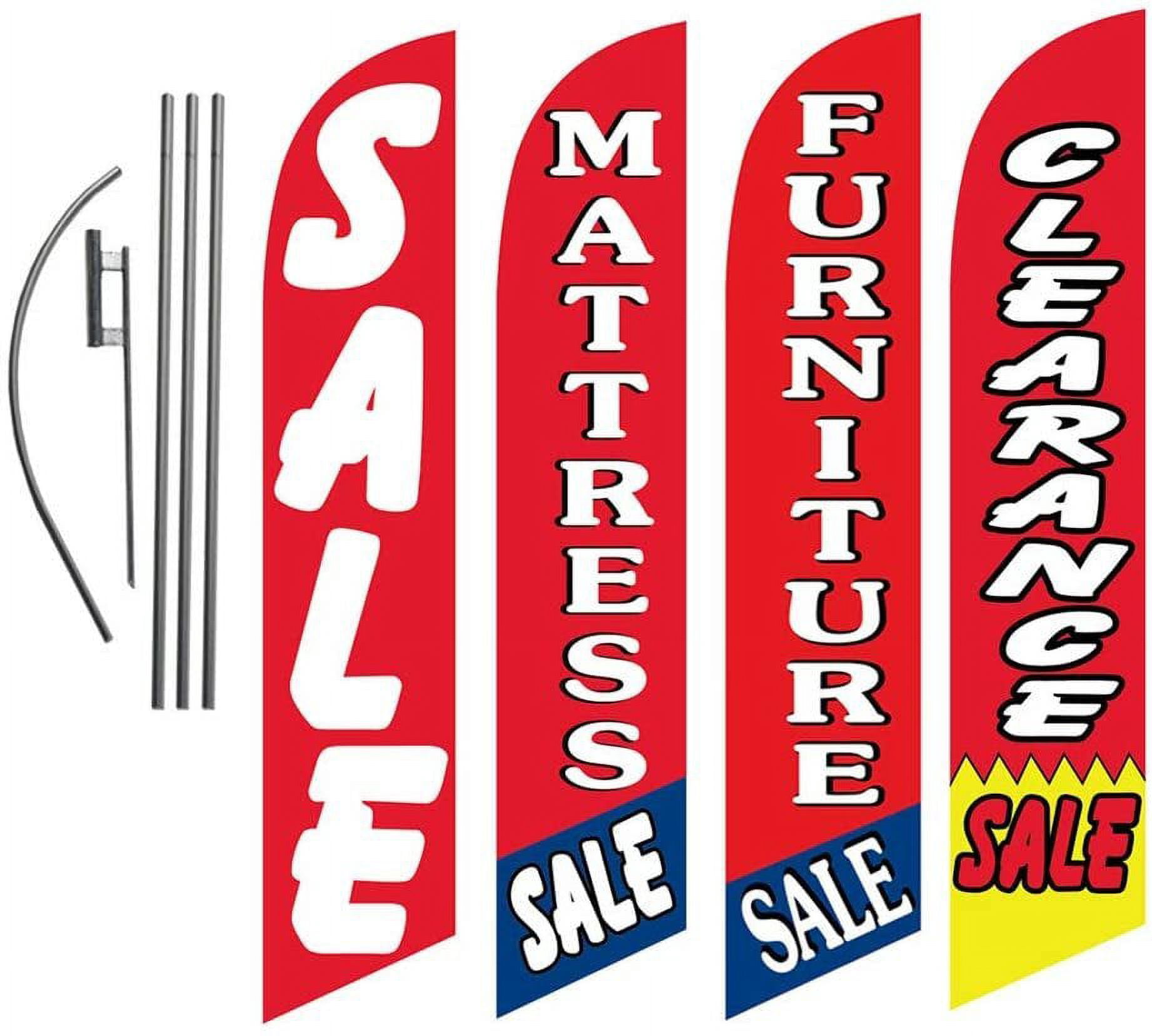 Mattress and Furniture Outlet Advertising Package of Four Feather Flag Kits and Stakes, Mattress Sale, Furniture Sale, and Sale