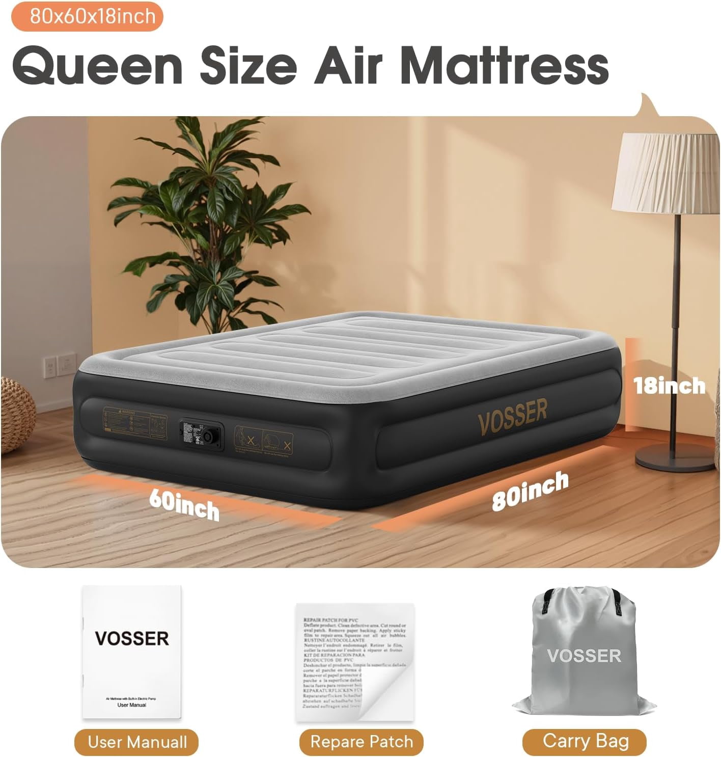 Mattress with Built-in Pump, 18 Inch Inflatable Bed for Camping ...