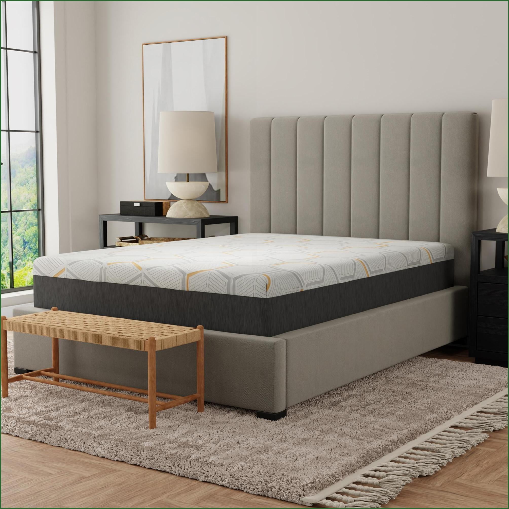 Mattresses 12" Copper Gel Cooling Memory Foam King with Edge Support, Air Grid Base & Washable Cover | Grey | Foam