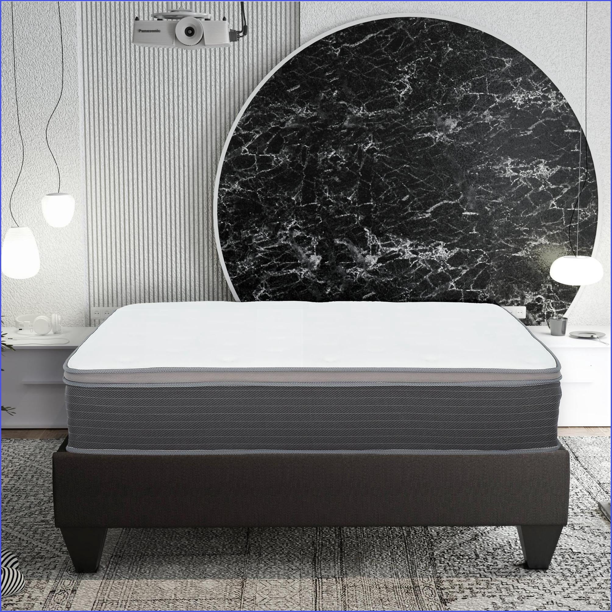 Mattresses, 12 in. King Size Hybrid Mattress with Plush Euro Top, Gel Memory Foam & Pocket Springs | White/Gray | Fabric