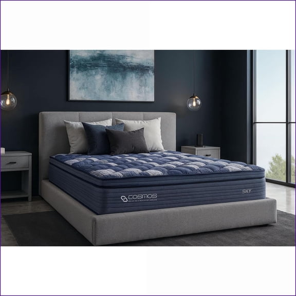 Mattresses Queen Size 14" Pocket Spring Memory Foam Mattress | Sky Blue | Foam+Spring