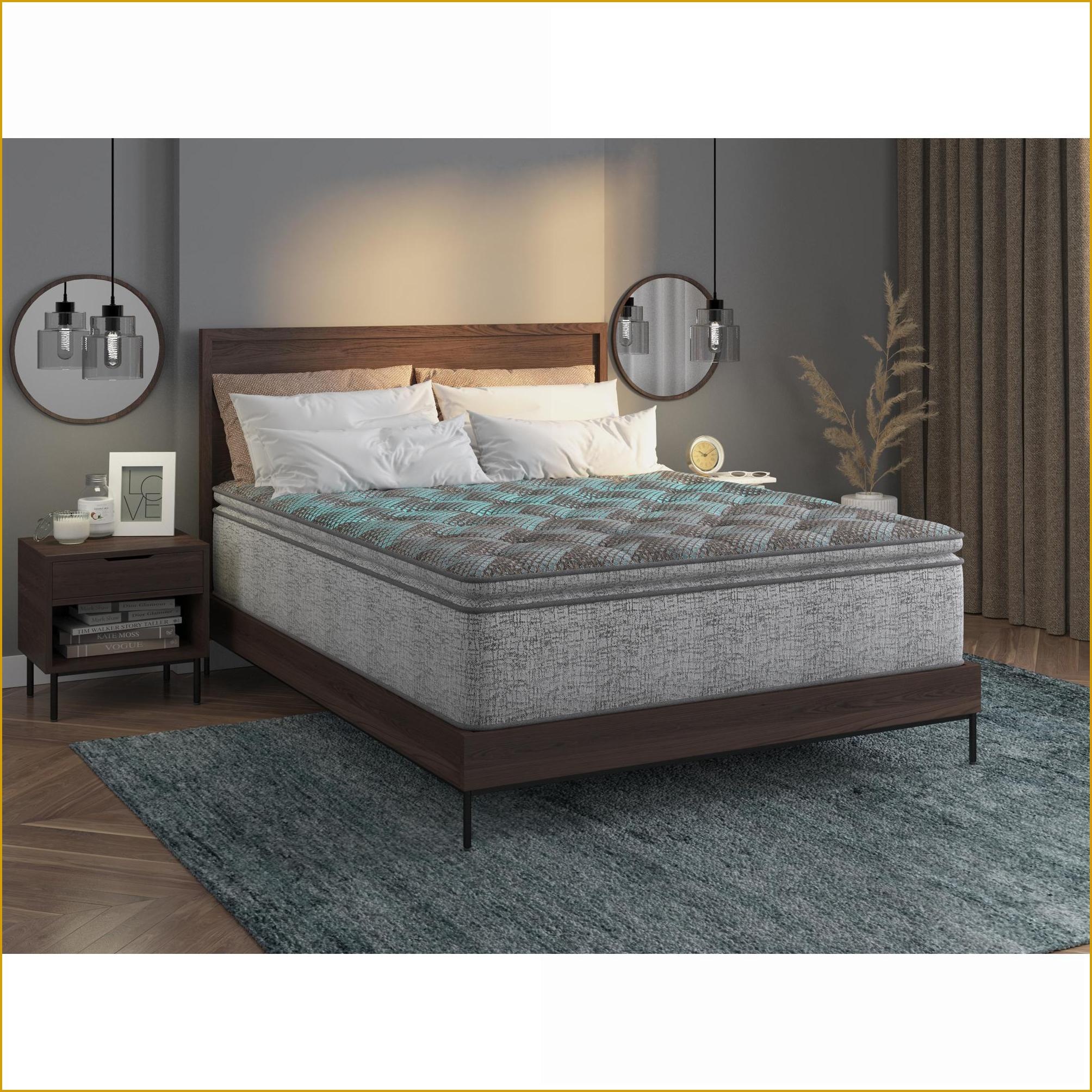 Mattresses | Restonic 12\" Hybrid Euro Top California King Mattress, Plush Comfort, Pocketed Coils | Foam | Slate Gray + Royal Blue