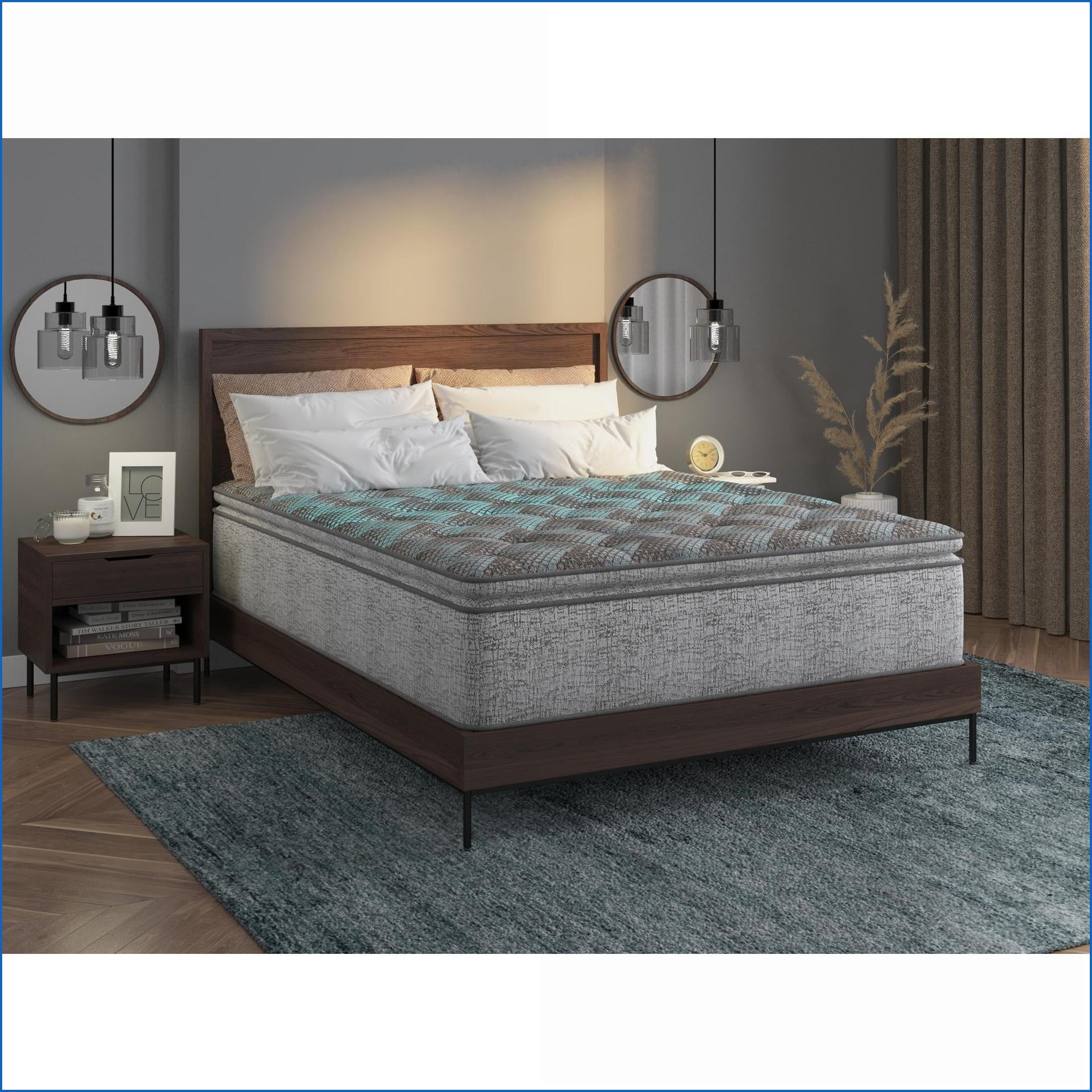 Mattresses, Restonic 12” Plush Hybrid Euro Top Mattress, California King | Foam | Slate Gray+Sky Blue