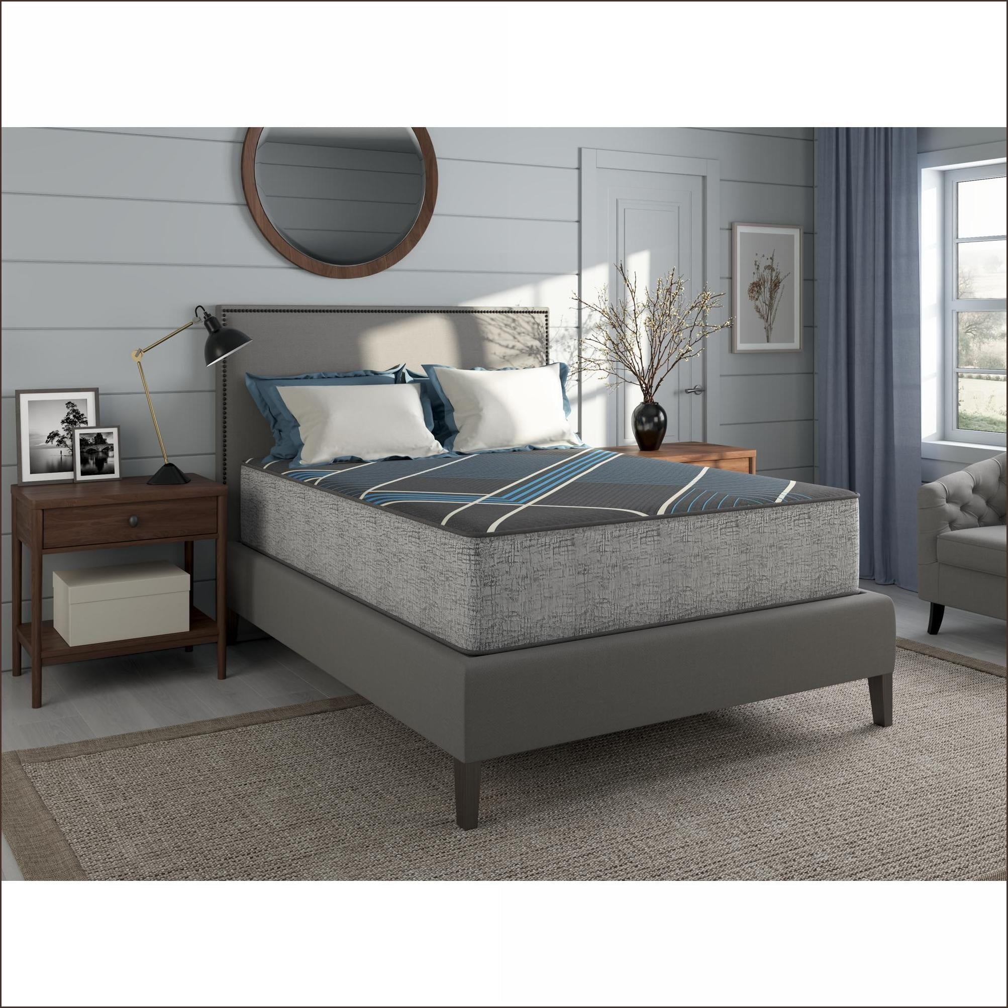 Mattresses by Restonic TempaGel 13” Smooth Top Plush Mattress, California King | Foam | Grey+Blue