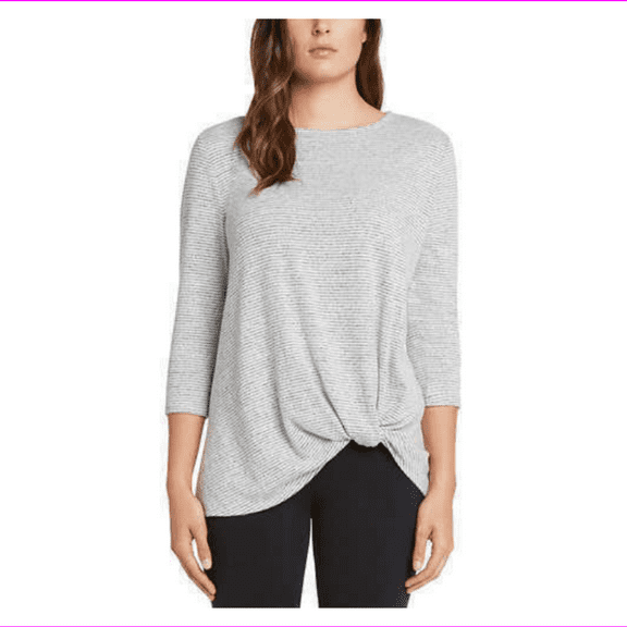 Matty M Ladies'  3/4 sleeve Crew Neck Knot Top  Blouse S/Heather Grey