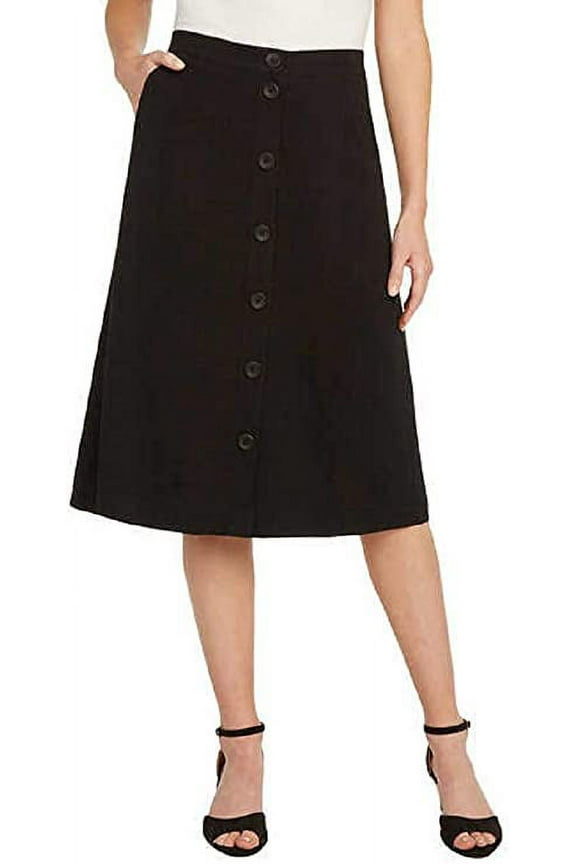 Ladies' Button Front Skirt (Black, Small)