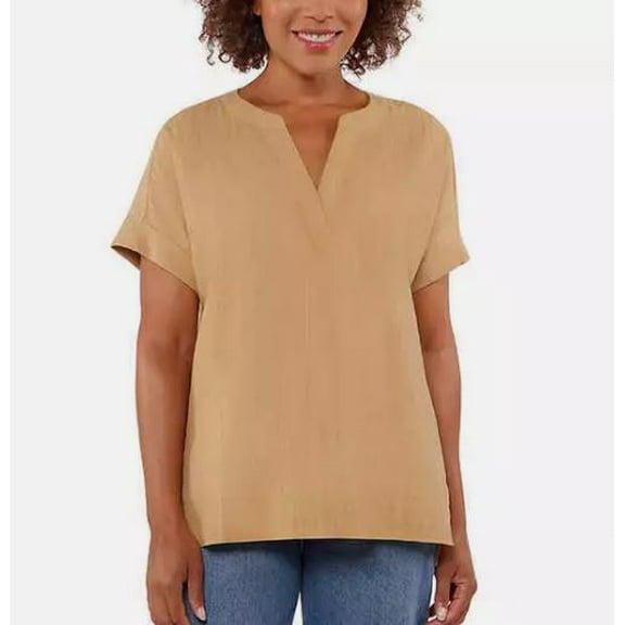 Matty M Ladies' Cotton Popover Top, Honey Medium