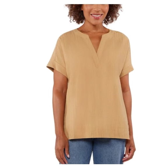 Matty M Ladies' Size XL (14-16) Cotton Popover Top, Yellow (Honey)